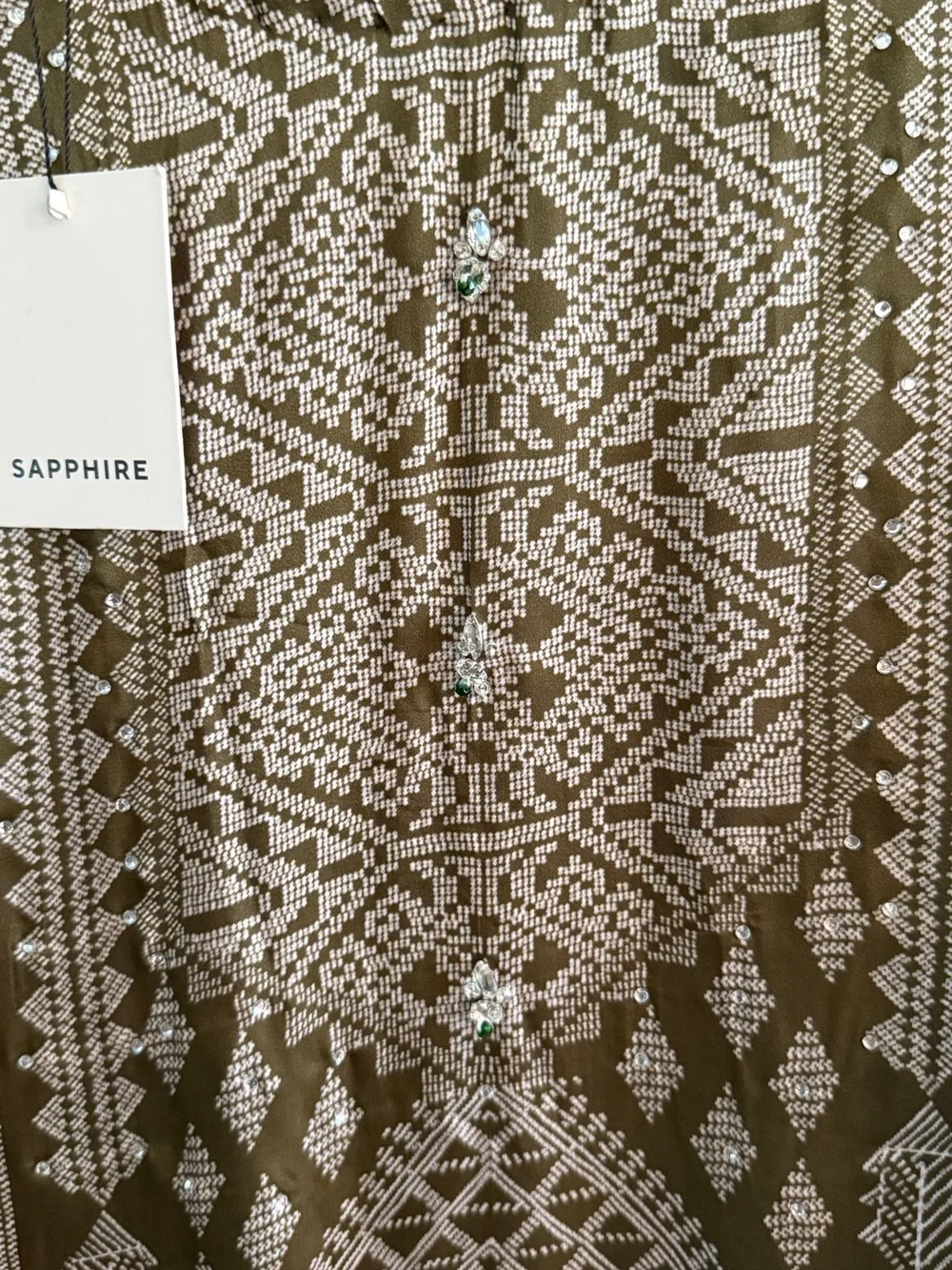 Sapphire NWT Olive Green Embellished Tunic & Pants Set: Size XL 2-Piece